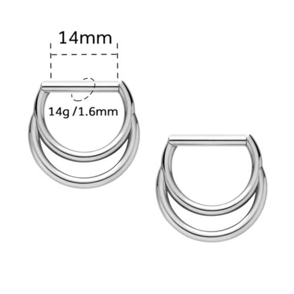14G Titanium D-Shape Clicker Nipple Rings 14mm Hypoallergenic Body Jewelry - Picture 6 of 8